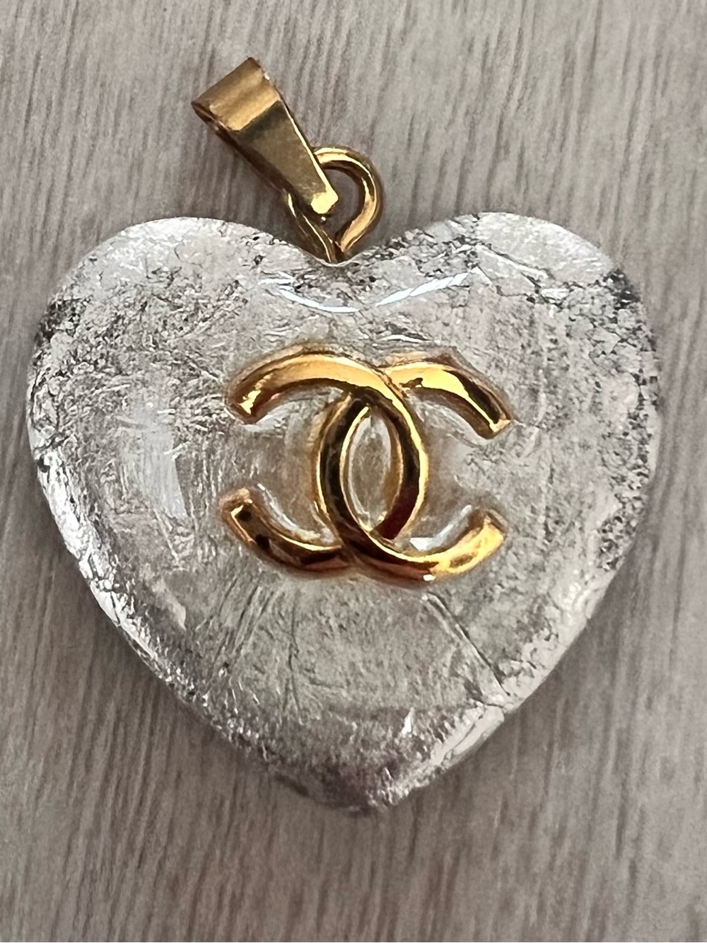 CHANEL Gold CC Heart Pendant with Silver-Tone Heart